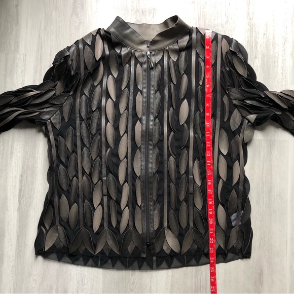 Frank Lyman Laser Cut Bronze Leaf Faux Leather Zip Up Jacket Size 18 - Picture 12 of 12